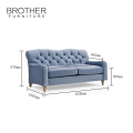 Classic bule fabric tufted wooden frame loveseat sex sofa sets for living room